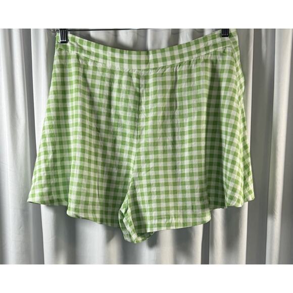 Zara Linen Blend Pleated Gingham Shorts, Green & White, Sz: XL, 82-01 - Picture 13 of 14